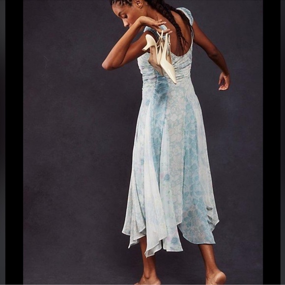 Free People Heart to Heart Floral Midi Dress in Ocean Combo - Picture 2 of 3